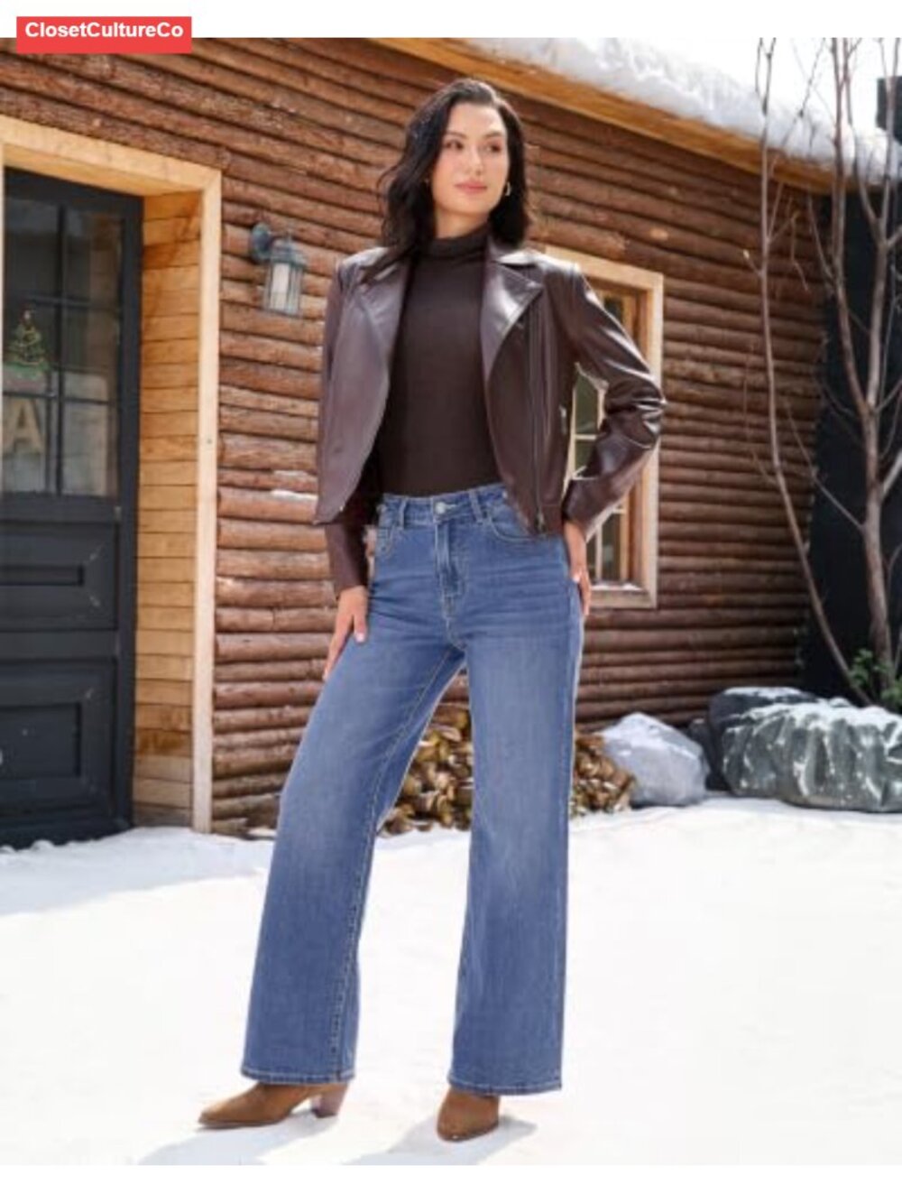 High Waisted Wide Leg Stretchy Baggy Denim Jeans - Picture 6 of 6